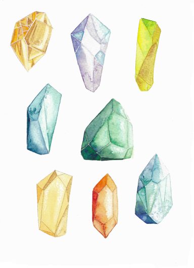 Illustration aquarelle pierres précieuses