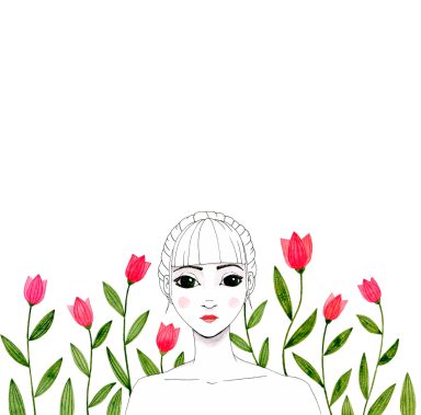 illustration femme et tulipes aquarelle