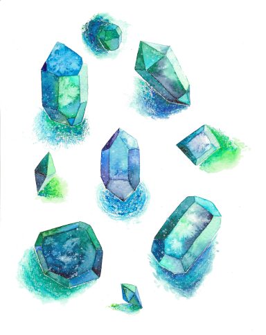 illustration aquarelle pierres précieuses bleues